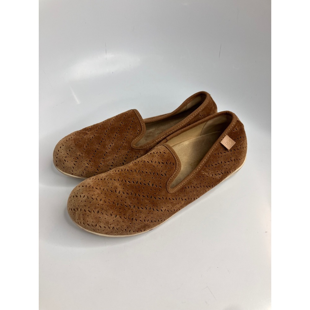 Spenco Siesta Loafers Womens 7.5 Brown Good Suede Laser Cut Perforated Slip On